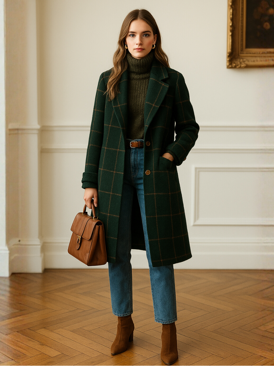 Ariana | Lapel Plaid Tweed Coat